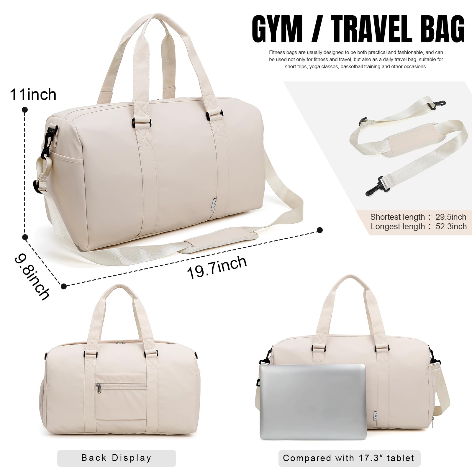 NOL Sports Turnbeutel für Damen und Herren, Seesack für Reisen, wasserdichte Handgepäcktasche mit Schuhfach & Nasstasche, 4, Cream, Modern