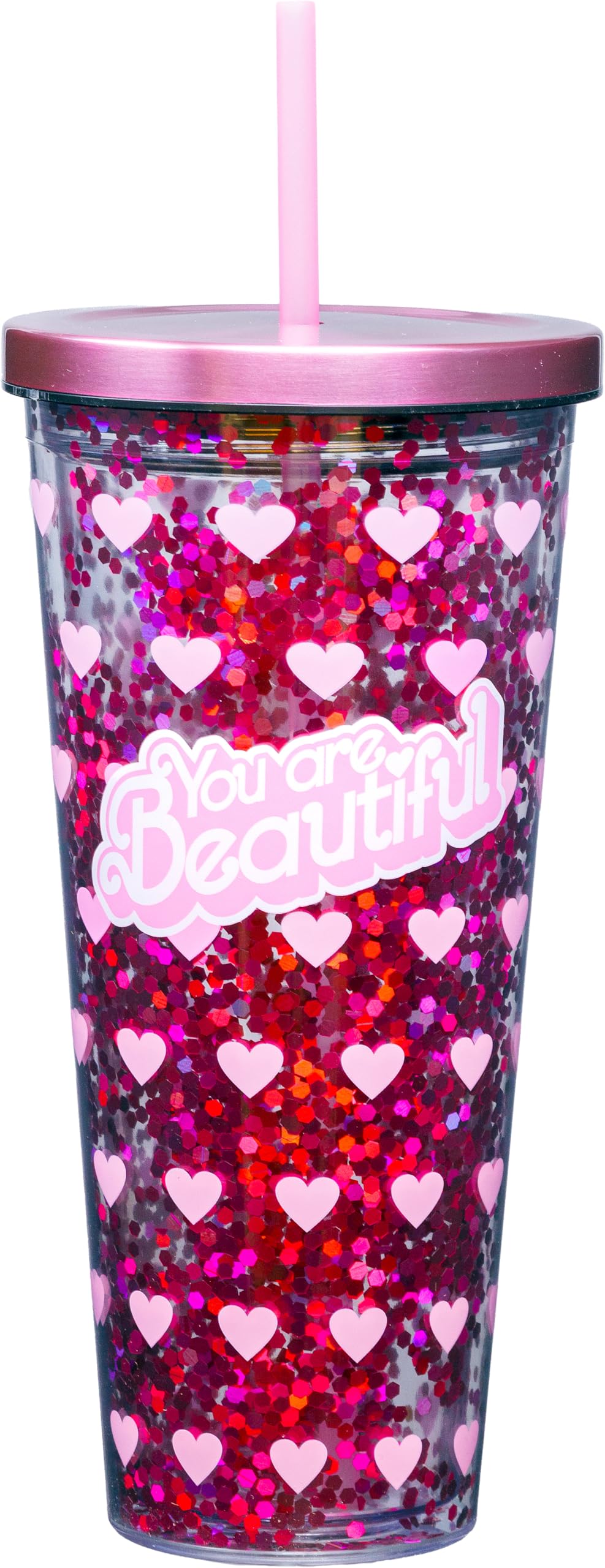 Spoontiques Large Beautiful Glitter Cup Tumbler with Stainless Steel Lid and Straw - 32 oz - Acrylic