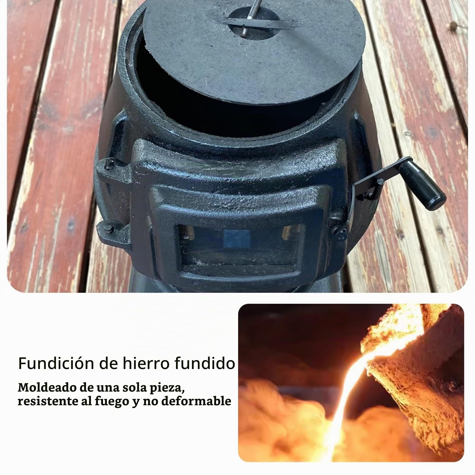 Estufa de Leña de Hierro Fundido, Cocina de Leña para Interiores con Ventana, para el Hogar, Camping, Aventuras, Calefacción y Cocina Diaria