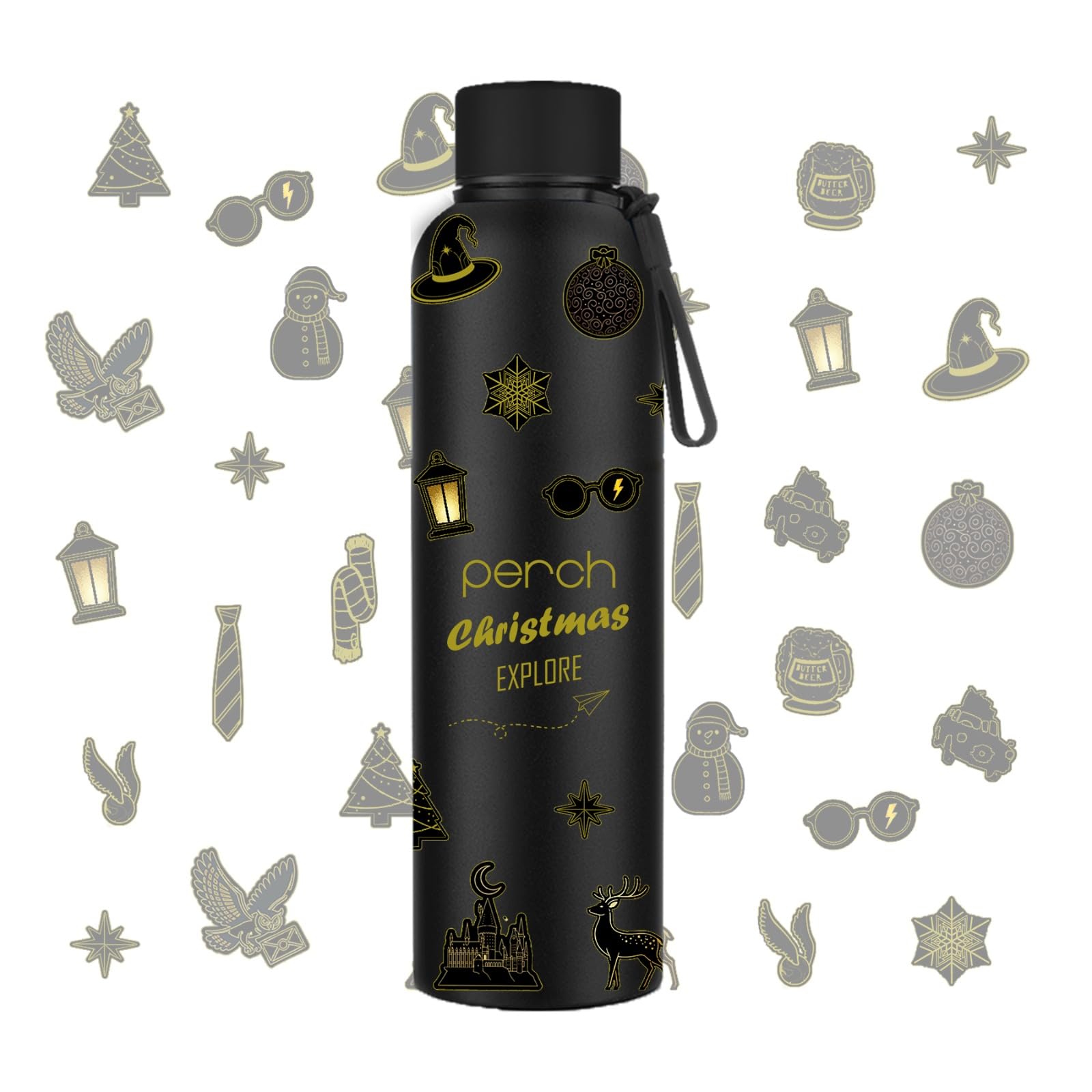Perch Zenith Christmas Edition | Triple-Layer Vacuum Insulated 3D Printed Bottle|Hot and Cold Stainless Steel Water Bottle 720ml | ISI Certified, Leakproof & BPA-Free | Gift for All |Christmas Explore