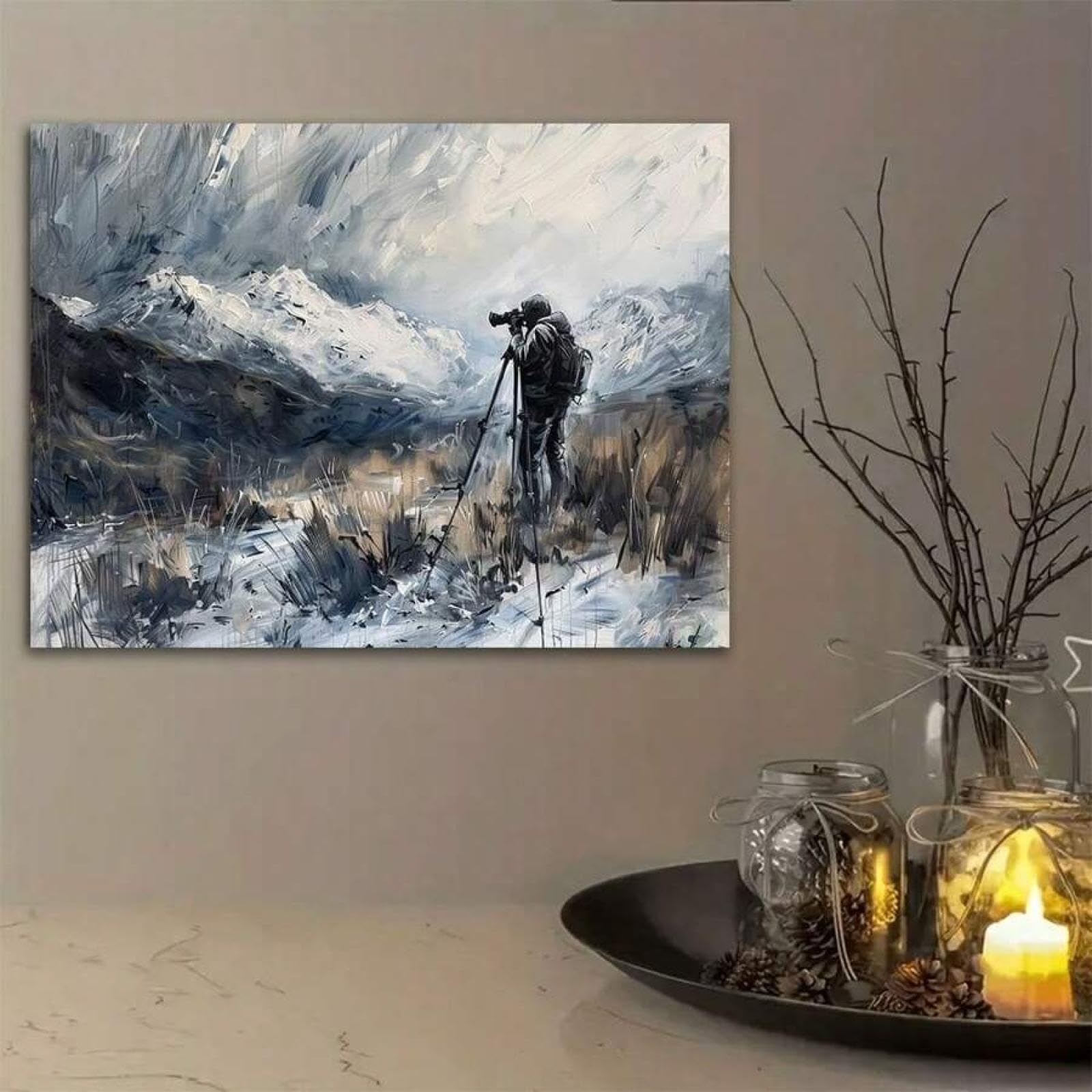 XBTYKPB Lienzo decorativo de montaña nevada para pared, obra de arte clásica, decoración para sala de estar, dormitorio, pósteres, impresiones artísticas de 80 x 120 cm, marco
