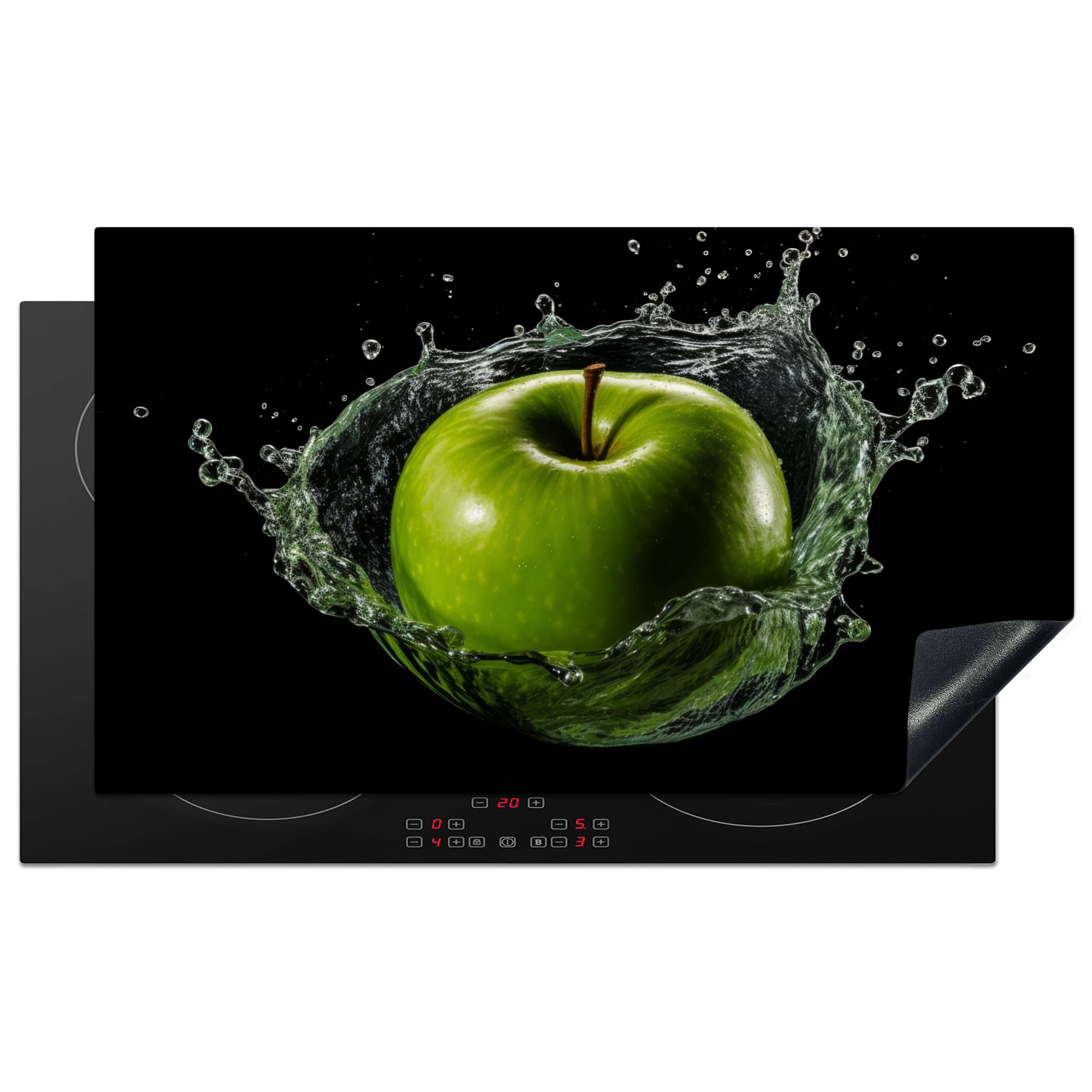 KitchenYeah© Induction Hob Cover Protector Mat 20.5"x35.4" / 90x52 cm Kitchen Universal Ceramic Covers for Electric Cookers Vinyl Apple - Green - Fruit - Water - Black