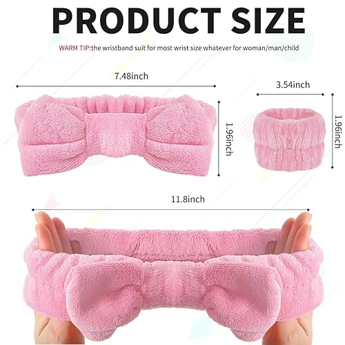 Miniatura 2 de WSYUB Diadema para lavar la cara, juego de diadema y pulsera, diadema de spa y pulsera, rosa