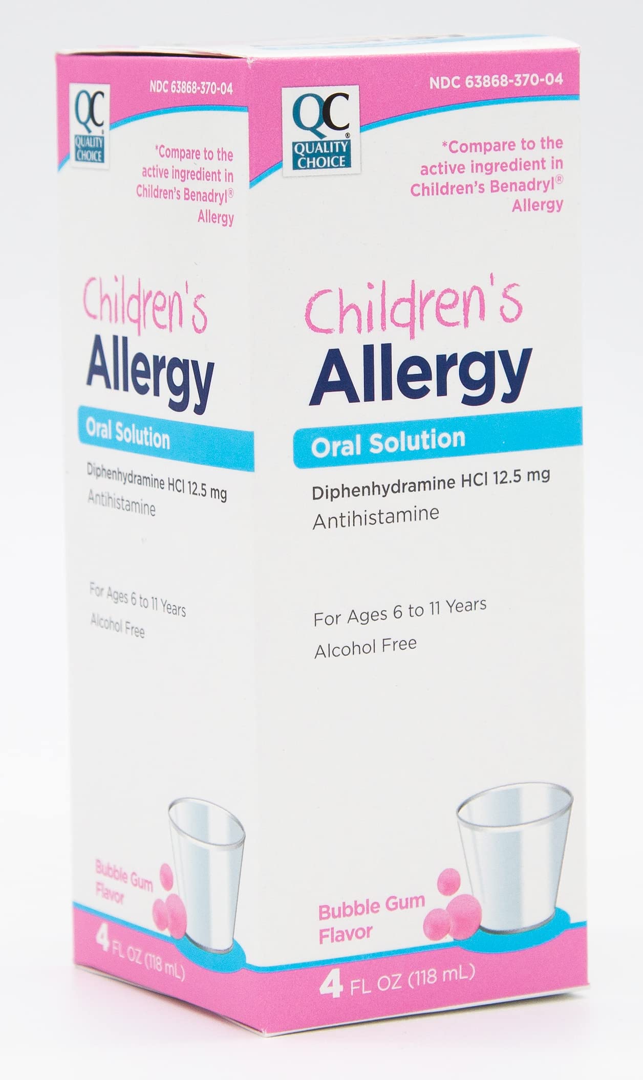 Quality Choice Children's Allergy Relief, Diphenhydramine HCI Liquid Oral Solution Bubblegum Flavor, 4 Fl. Oz. - Pack of 3