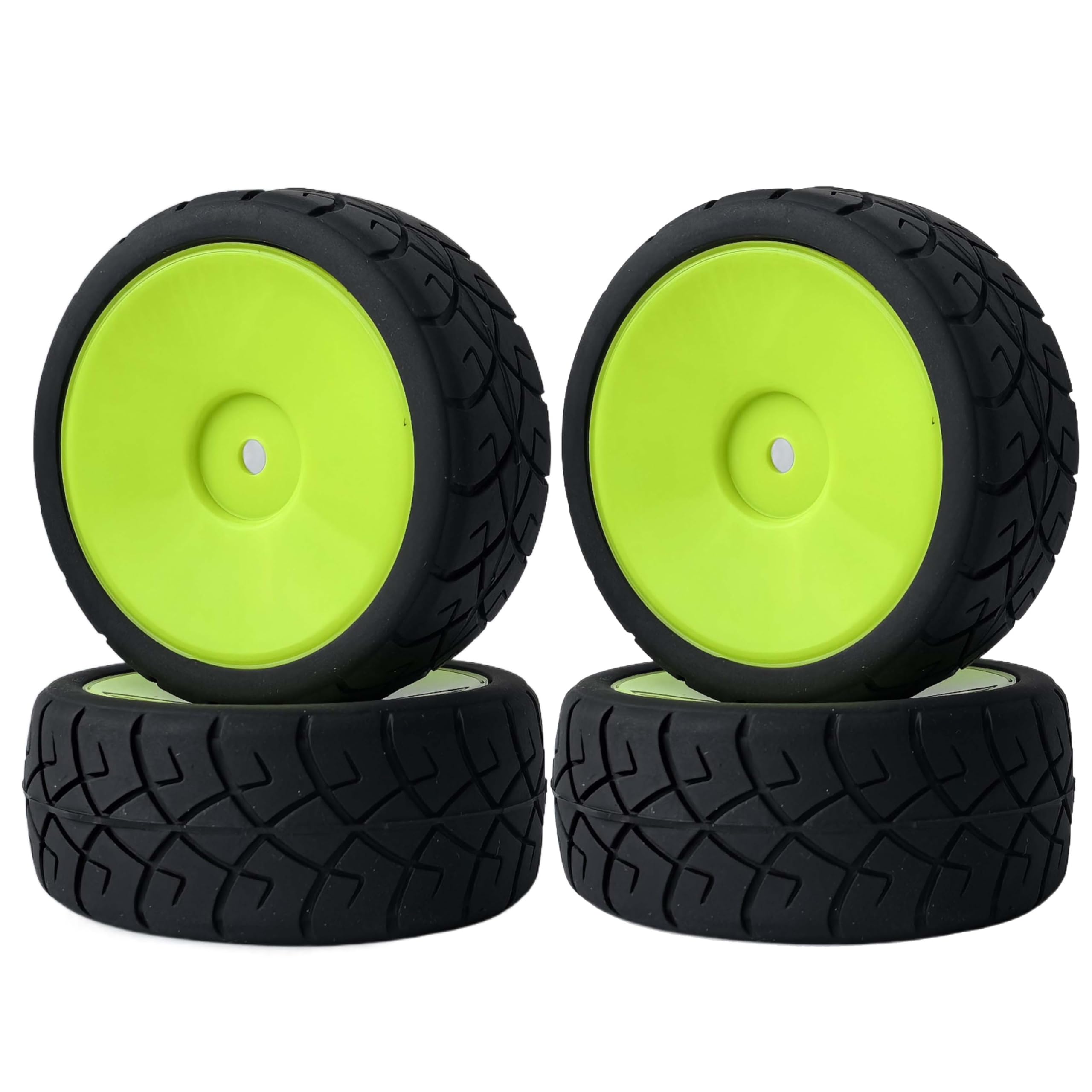 KEEDA RC Car 65 mm Rubber Tyres & Plastic Rims Wheels for 1/10 RC Model Car On Road Touring Car Racing Car (C, Green)