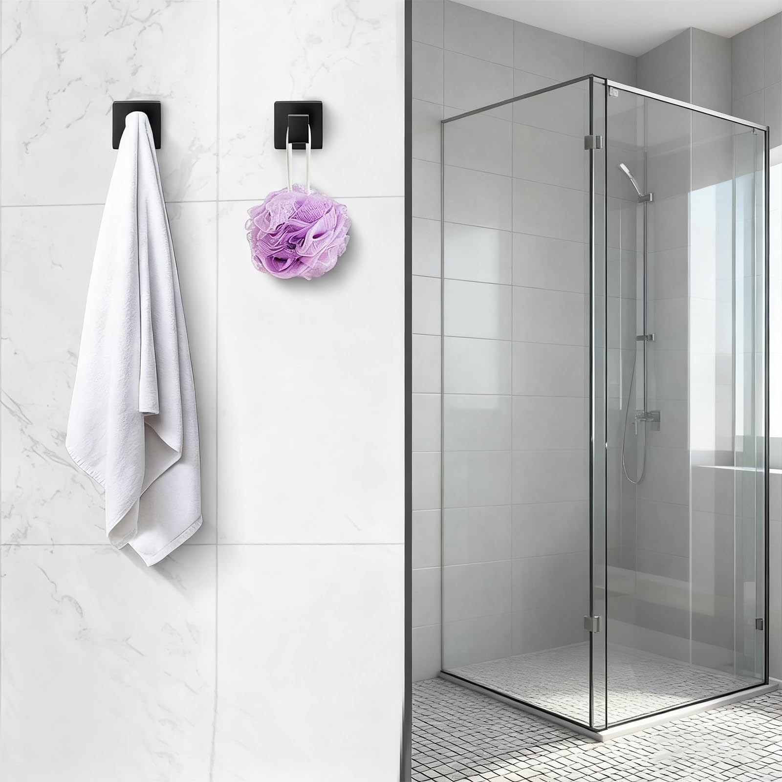 TIANLIN 3 Piezas Colgador Toalla Baño, Ganchos Pared de Acero Inoxidable Negro, Colgador Cuadrado para Baño, Cocina y Dormitorio