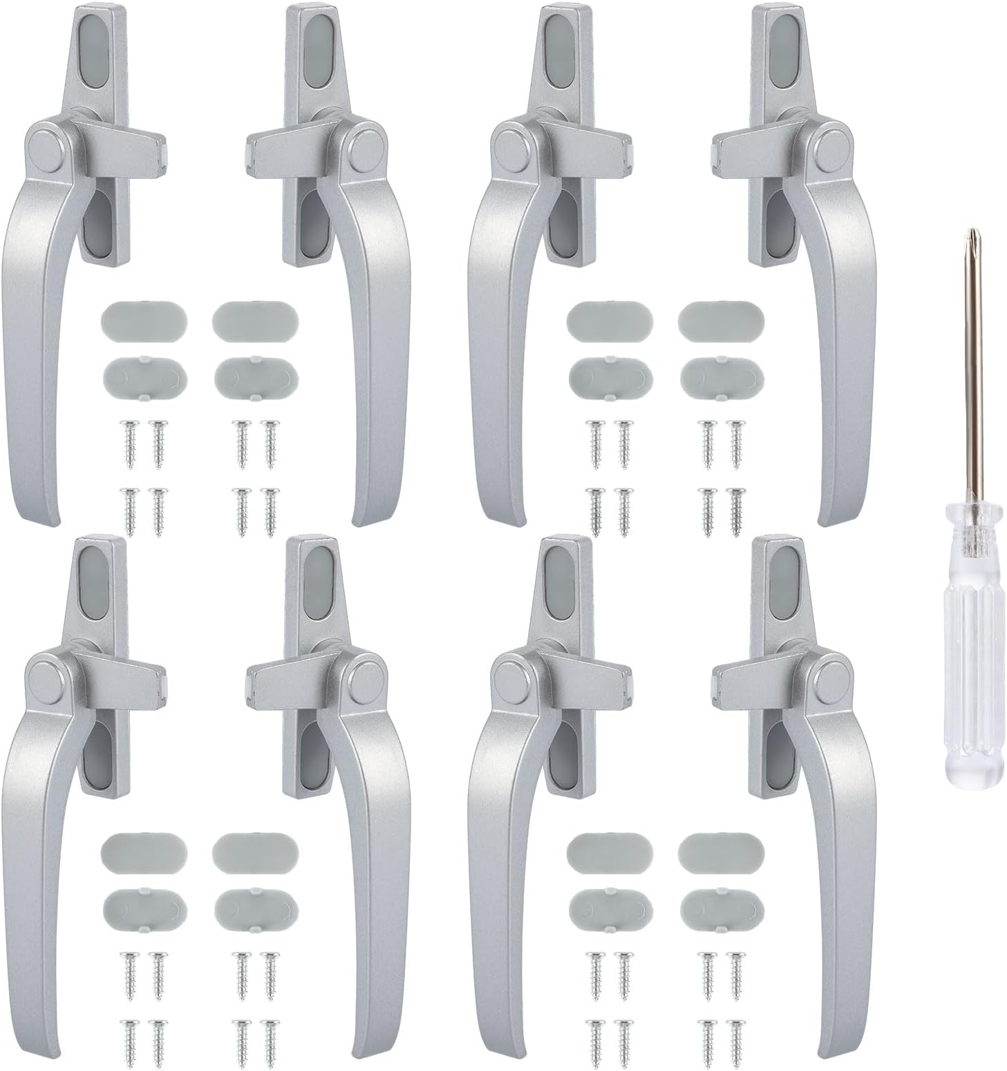 8 Pcs Window Handles, 17 mm UPVC Window Handles, Douable Glazed Windows Handle, Aluminium Windows Handle Replacement for Home & Office, Siver Grey Finish