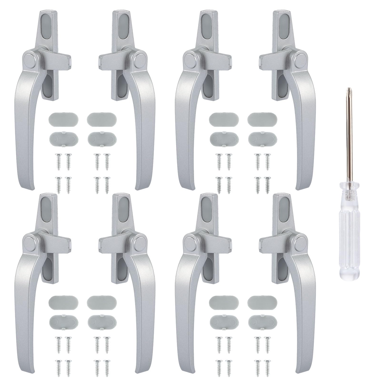 8 Pcs Universal Window Handle, 142 x 15 mm Cockspur Window Handle Replacement, 4 Pcs Each Left/Right Handed Window Handles with Screw Driver, Zinc Alloy UPVC Window Handles for UPVC Window Door