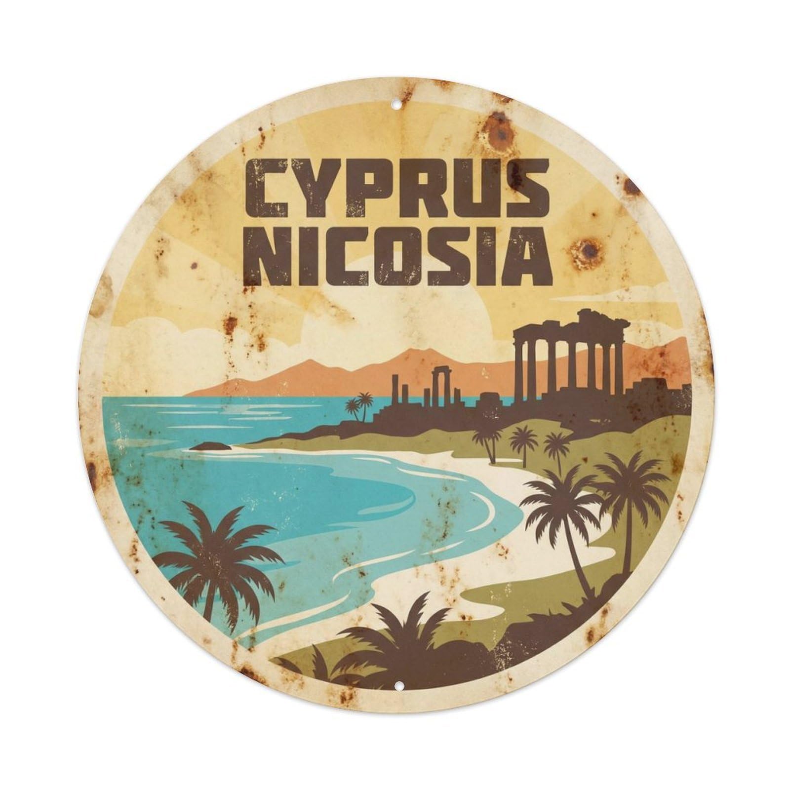 Olyhtr 8X8inch Classic Style Cyprus Nicosia Mediterranean Island Vintage Travel Metal Tin Sign