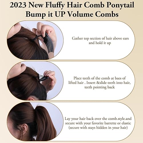 Miniatura 7 de Peine bandette con banda elástica, 6 piezas de accesorios para el cabello para peinados fáciles y elegantes, cola de caballo Bump it Up volumen