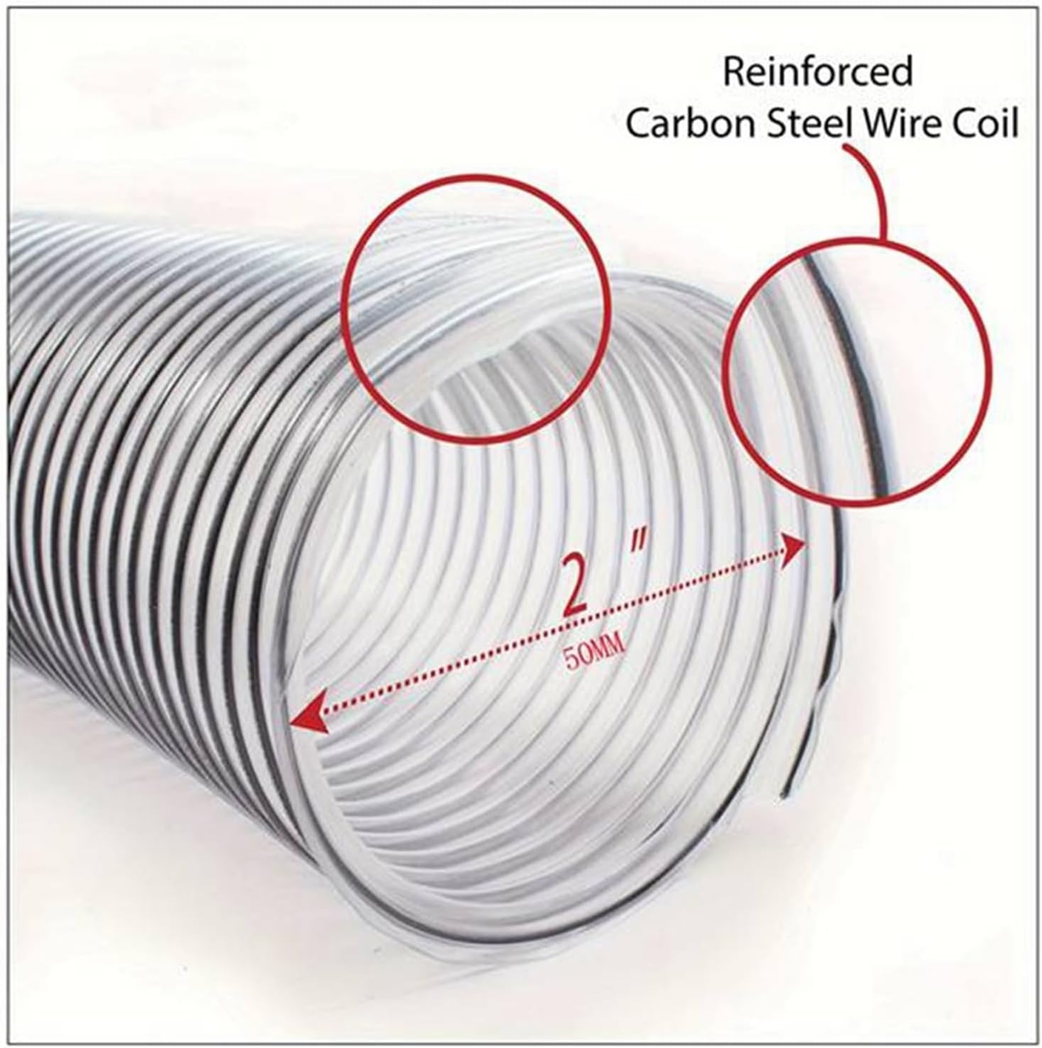Compatible For 2Inch OD 50mm Clear PVC Dust Collection Hose For Use With Dust Collectors With Ports. Ideal For Shop Vacuums