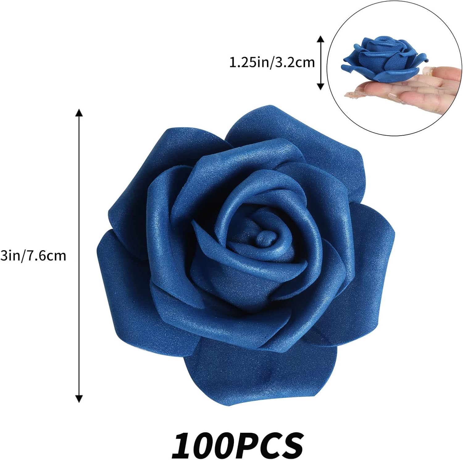 IPOPU Artificial Roses Flowers Heads, 100 Pcs Navy Blue Foam Fake Roses Bulk 3inch Stemless Faux Flowers for DIY Wedding Bouquets, Crafts, Wall Decor,Bridal Shower Party Home Decor(Navy Blue) - Image 3
