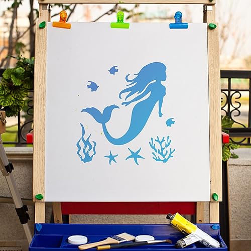 Miniatura 5 de GORGECRAFT Plantillas de sirena de coral, plantas acuáticas, estrellas de mar, peces de mar, criaturas marinas, reutilizables, 7.1 x 7.1 in,