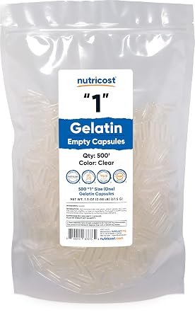 Nutricost Empty Capsules Gelatin Size 1-500 Clear Empty 1 Gel Capsules