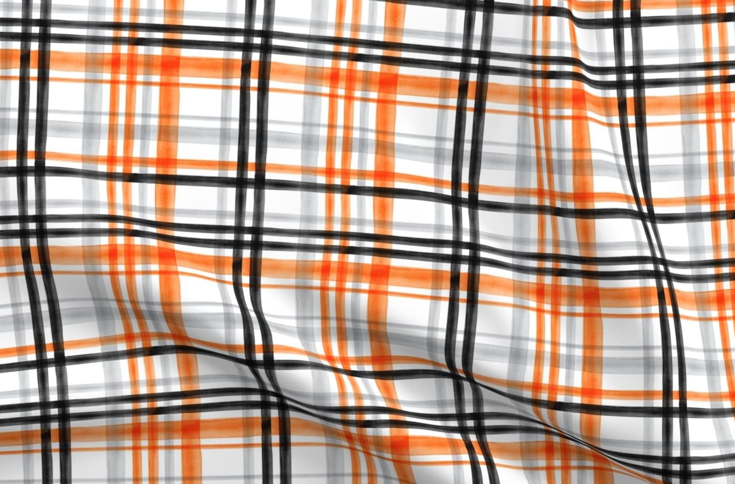 Spoonflower Fabric - Plaid Halloween Orange Black Watercolor Grey Printed on Petal Signature Cotton Fabric by The Yard - Sewing Quilting Apparel Crafts Decor