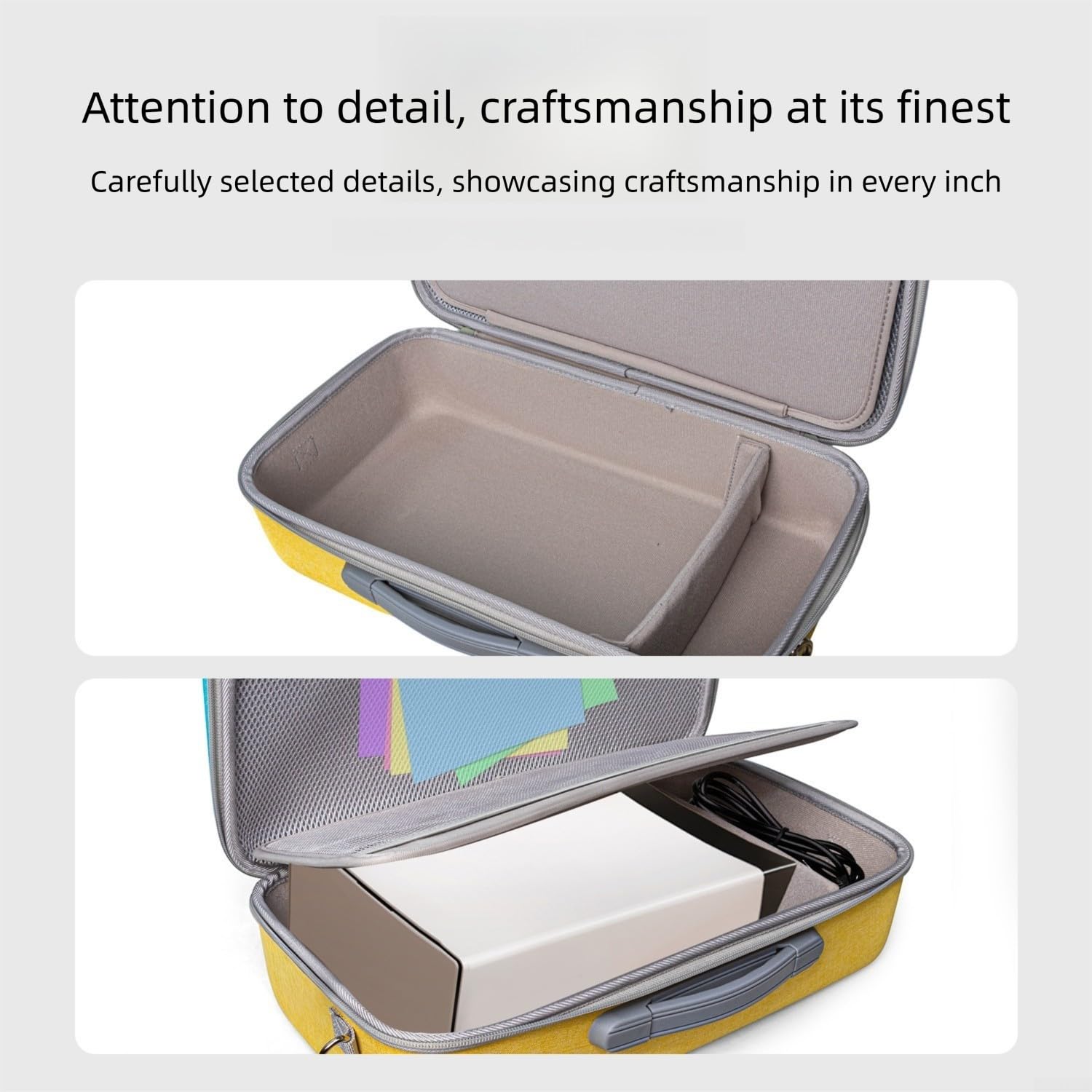 Custodia da viaggio antiurto in EVA costruita per stampante adesiva Liene PixCut S1 con interni a strati di precisione e maniglia ergonomica per il trasporto (blu-giallo)