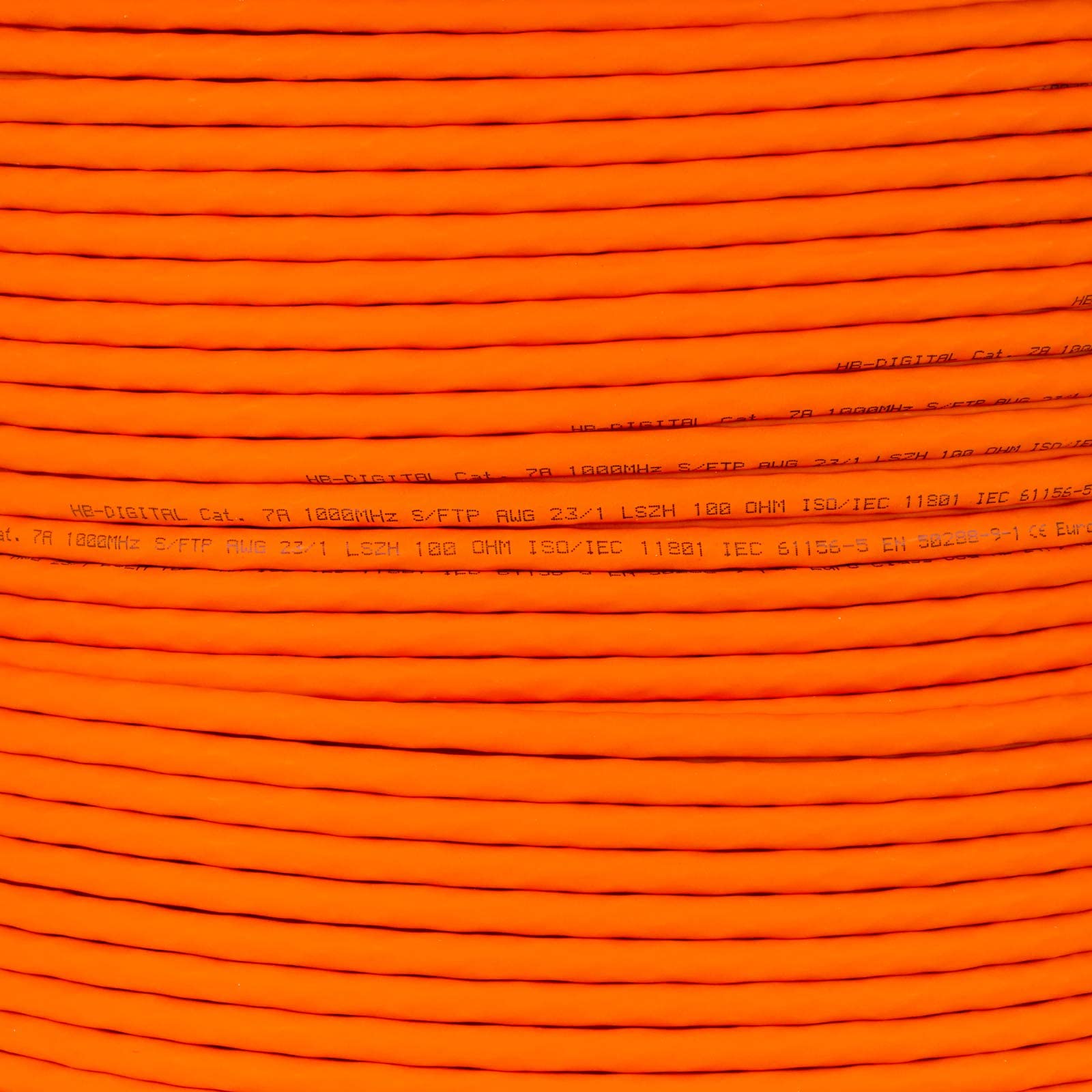 HB-DIGITAL 100m CAT.7a Câble réseau Orange Câble de pose Ethernet LAN AWG23 Cuivre pur S/FTP PiMF LSZH Sans halogène RoHS-Compliant Câble de données PoE 10Gbit/s max. 1200MHz + dénudeur de fils