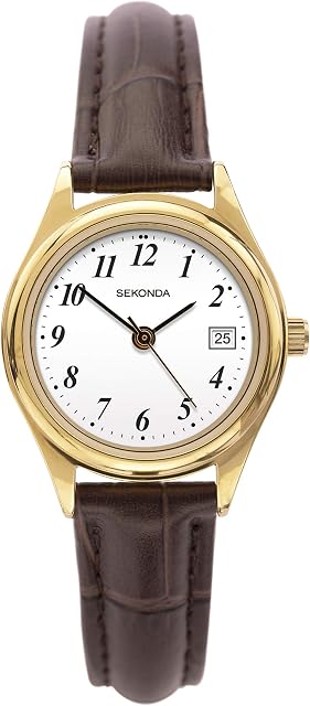 Sekonda Robinson 25mm Womens Analogue Classic Quartz Watch Date Display with Leather Strap 30M Water Resistant