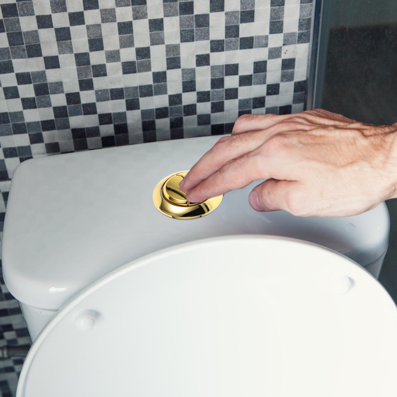 Angoily Bouton de Chasse D'eau Double pour Réservoir de Toilettes, Abs Doré, à Tige Ajustable, Compatible Wc, Kit de Remplacement, Usage Domestique et Hôtelier Couleur Aléatoire