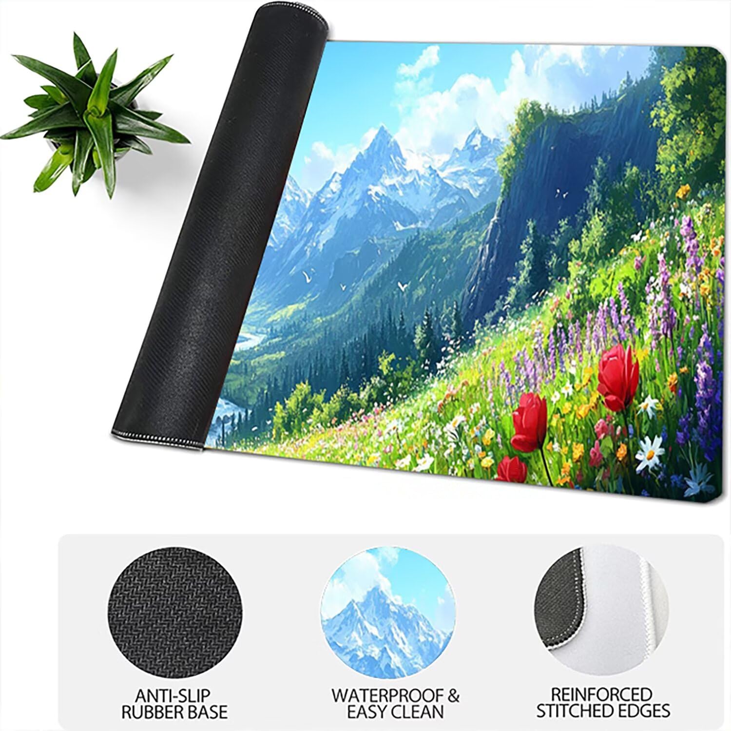 Lejnlnng Podkładka pod mysz do gier XXL, 120 x 60 cm - duża mata na biurko w kwiaty, wodoodporna podkładka pod mysz XL, antypoślizgowa gumowa podkładka pod mysz z przeszytymi krawędziami do biura, do