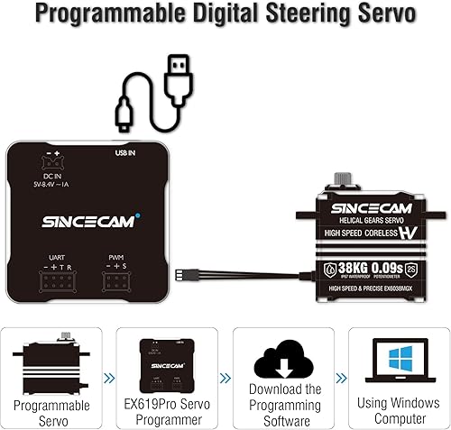 Miniatura 5 de Servos de dirección sin núcleo digitales impermeables de alta velocidad, carcasa completa de aluminio, engranajes helicoidales de acero reforzado,