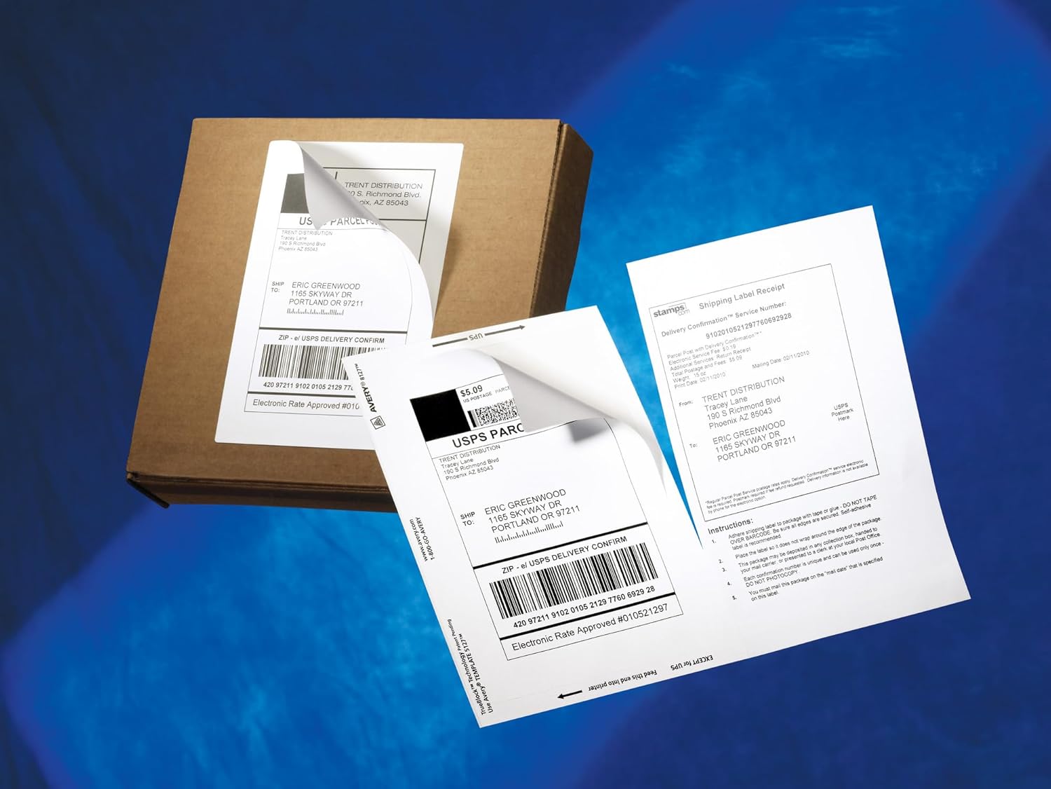 Avery Shipping Labels w/Paper Receipts and TrueBlock Technology for Inkjet Printers 5-1/16 x 7-5/8, (8127) 25 per Pack (Pack of 5)
