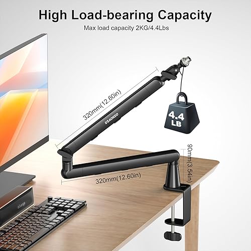 Miniatura 5 de Brazo de Micrófono, Aokeo AK-55 - Soporte de Brazo de Micrófono de Escritorio de Bajo Perfil Ajustable, Adecuado para Blue Yeti, Snowball iCE, Negro