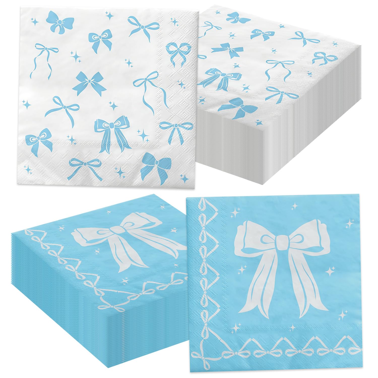 100 Pcs Blue Bow Napkins, Coquette Theme Party Napkins for Blue Bow Birthday Decorations Baby Shower Bridal Coquette Birthday Decorations