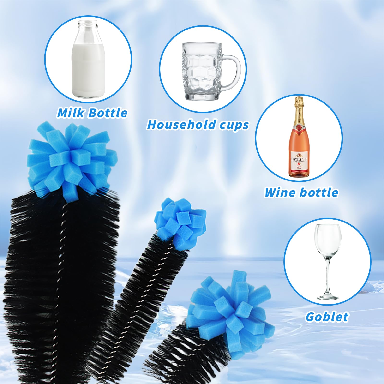 3 pcs Spazzole per Bottiglie, 35cm Spazzola per Lavare le Bottiglie di Vetro, dellyy Spazzola per Bottiglie Borracce, Spazzola per Bottiglie d'Acqua per Bottiglie di Vetro e Plastica
