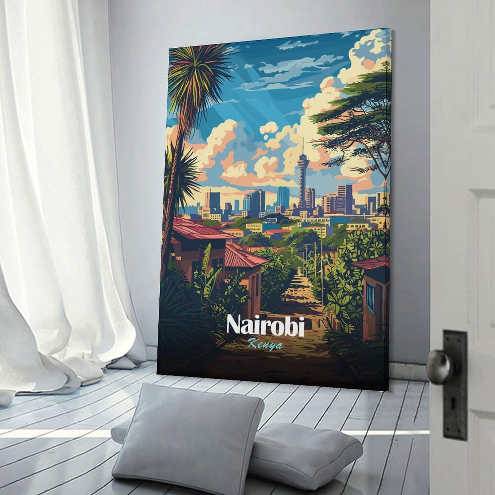 Junmoney Wall Decor Canvas Print Nairobi Kenya Cityscape, 24x36inch(60x90cm), for Home Lounge, Bedroom Or Reading Nook, Canvas Styling for A Polished Room Look