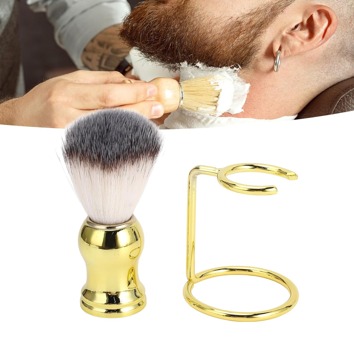 Shaving Brush Kit for Men Shaving Brush with Stand Synthetic Hair Shaving Brush with Holder Stand for Men Gromming Shaving Tool