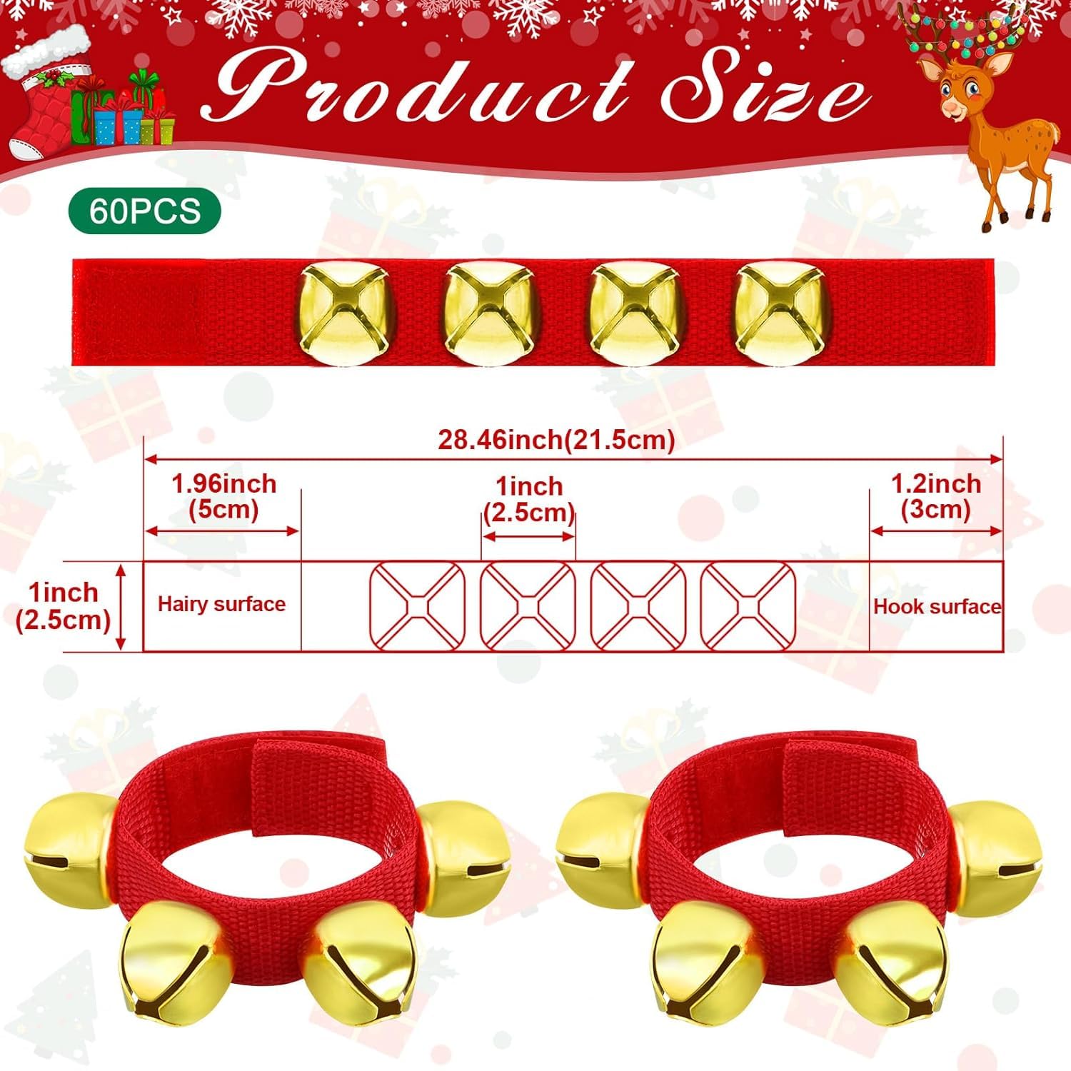 60 braccialetti natalizi con campane dorate, regolabili, per Natale, matrimonio, scuola, famiglia, percussioni, bomboniere, per adulti