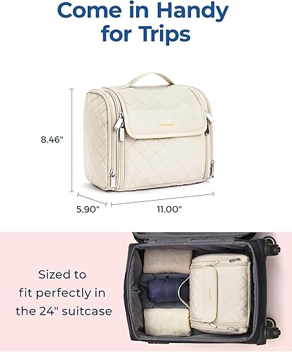 Miniatura 5 de BAGSMART Neceser de viaje, bolsa de maquillaje de gran capacidad, bolsas de cosméticos para mujeres con gancho para colgar, resistente al agua para