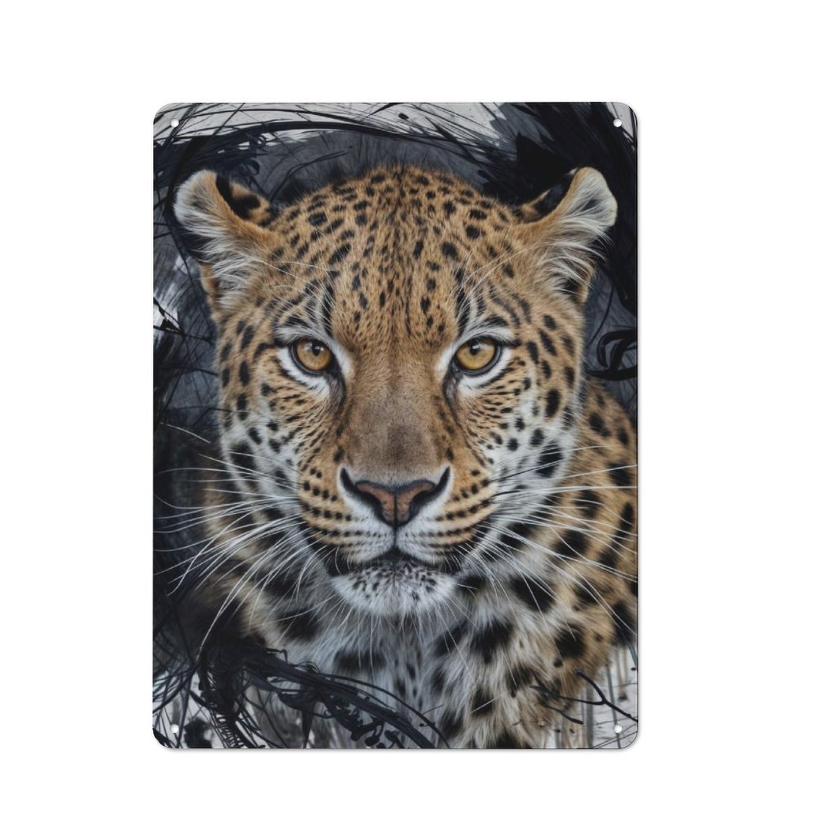 Junmoney Leopard Portrait 40X30cm Rustic Metal Sign With For Home Office Or Studio, Gift For Studio Owners During The Christmas Season