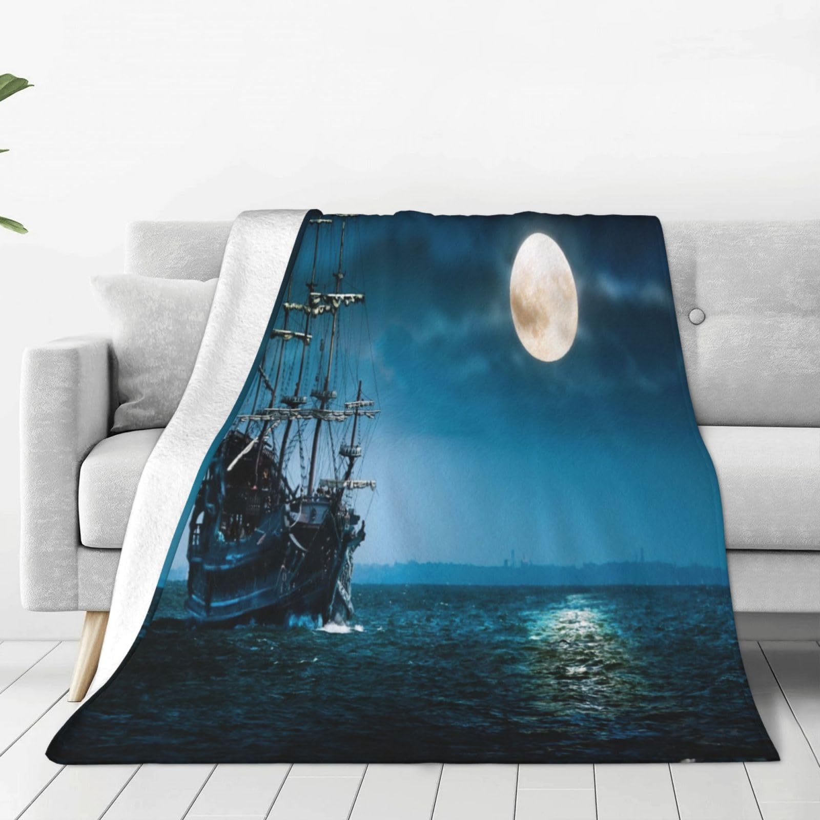 PanazuPanazu Small Full Moon Over Ocean Household Soft Printed Plush Flannel Fleece Throw Blanket 40"X30"