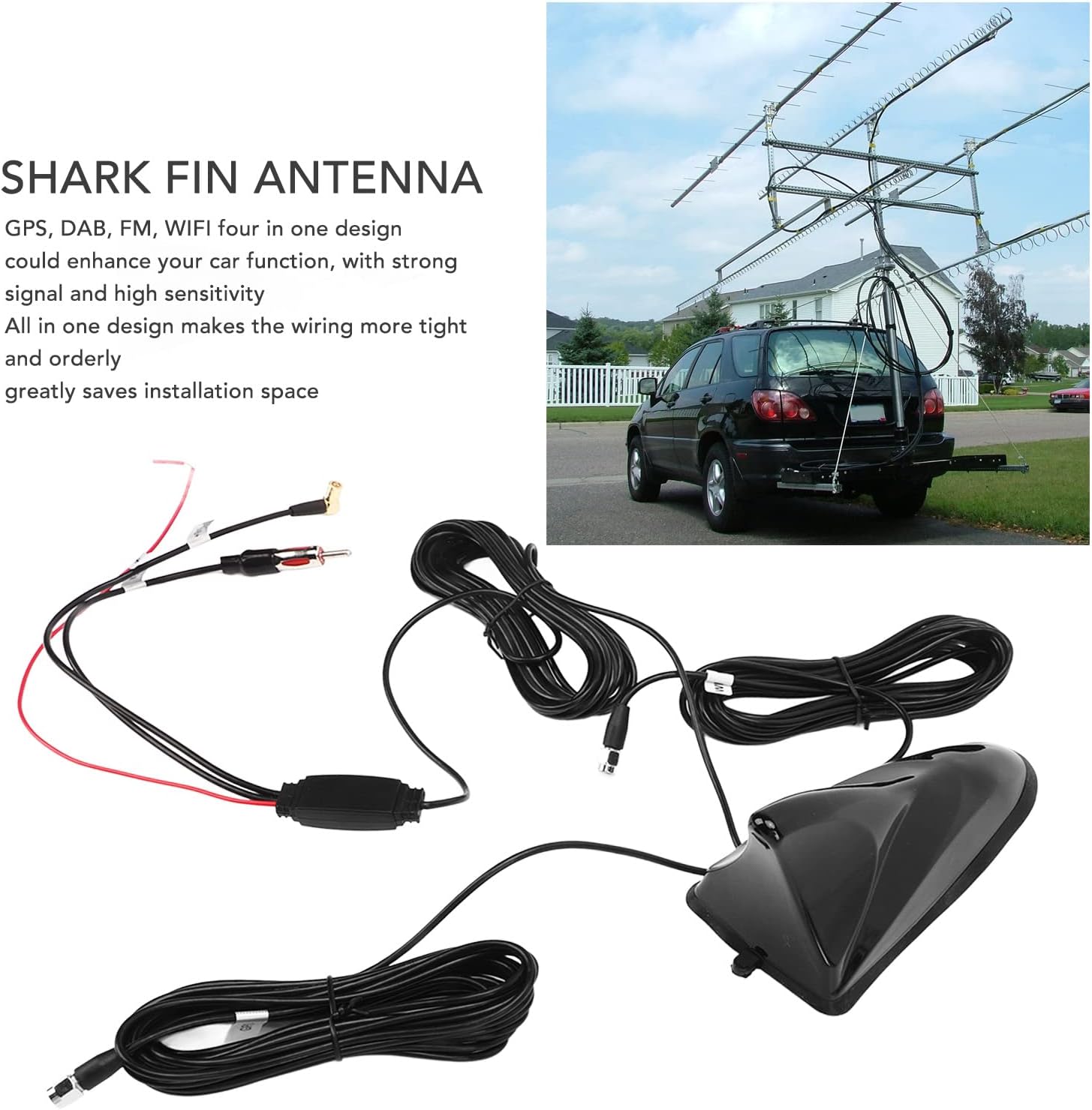 Car Radio FM Wireless Car Antenna 12V Shark Fin Antenna DAB FM WiFi High Sensitivity 5m Cable Length Universal Radio Aerial Antenna