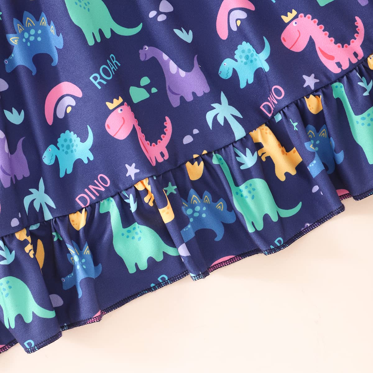 Vestido de dinosaurio para niña pequeña, manga con vuelo, lindo atuendo de verano para bebé niña, vestido casual con volantes