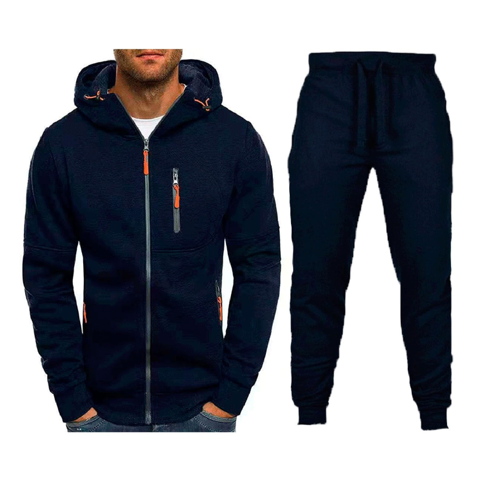 Tuta da jogging da uomo, set di tuta sportiva minimalista, con cappuccio, per il tempo libero, a maniche lunghe, da uomo, per palestra, fitness, traspirante, felpa da jogging, casual, per la