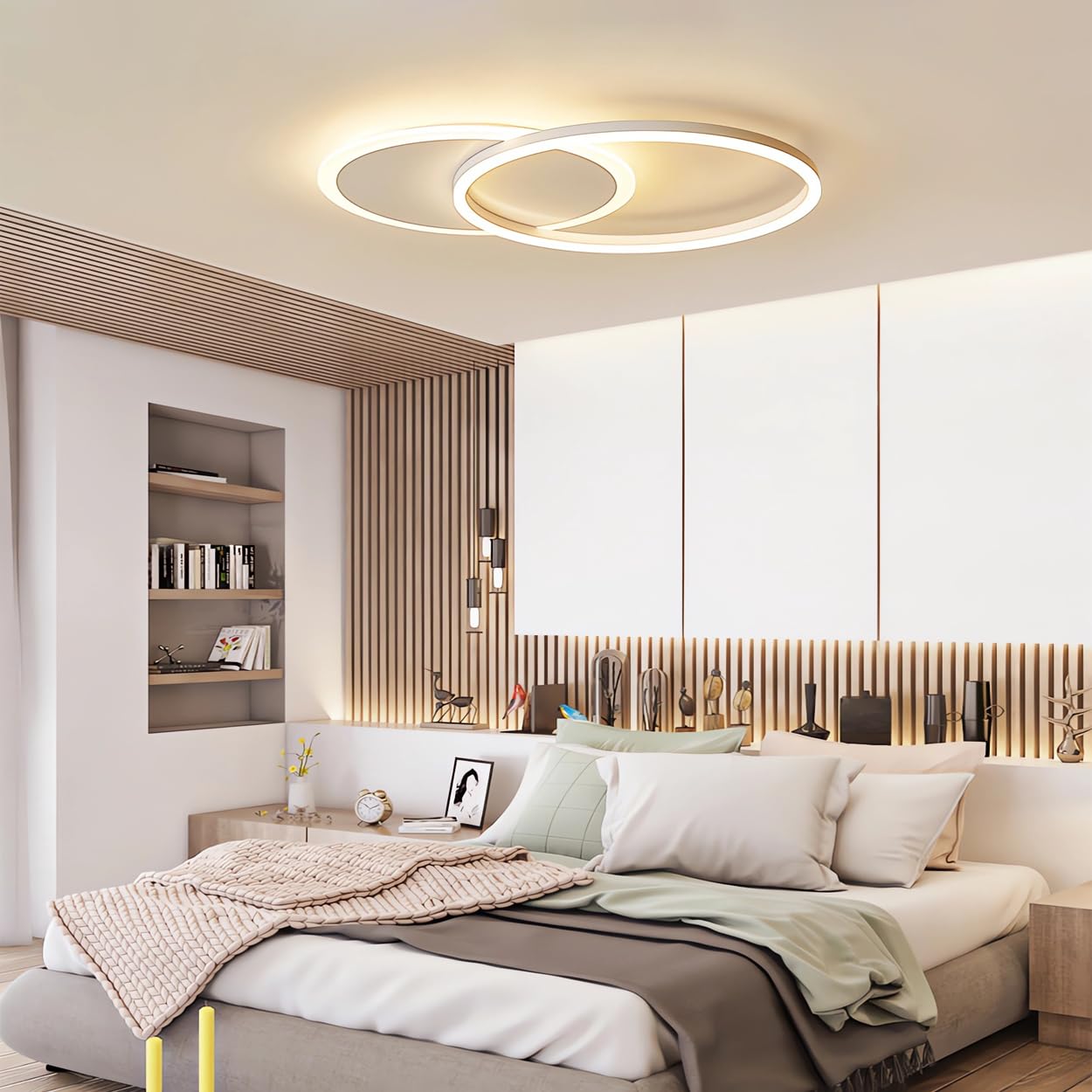 TUJJTU LED Ceiling Light Dimmable 2 Rings Ceiling Lamp 36w with Remote Control Ceiling Lamps Fixture for Living Room,Bedroom,Kitchen (White, 1+1 Heads)