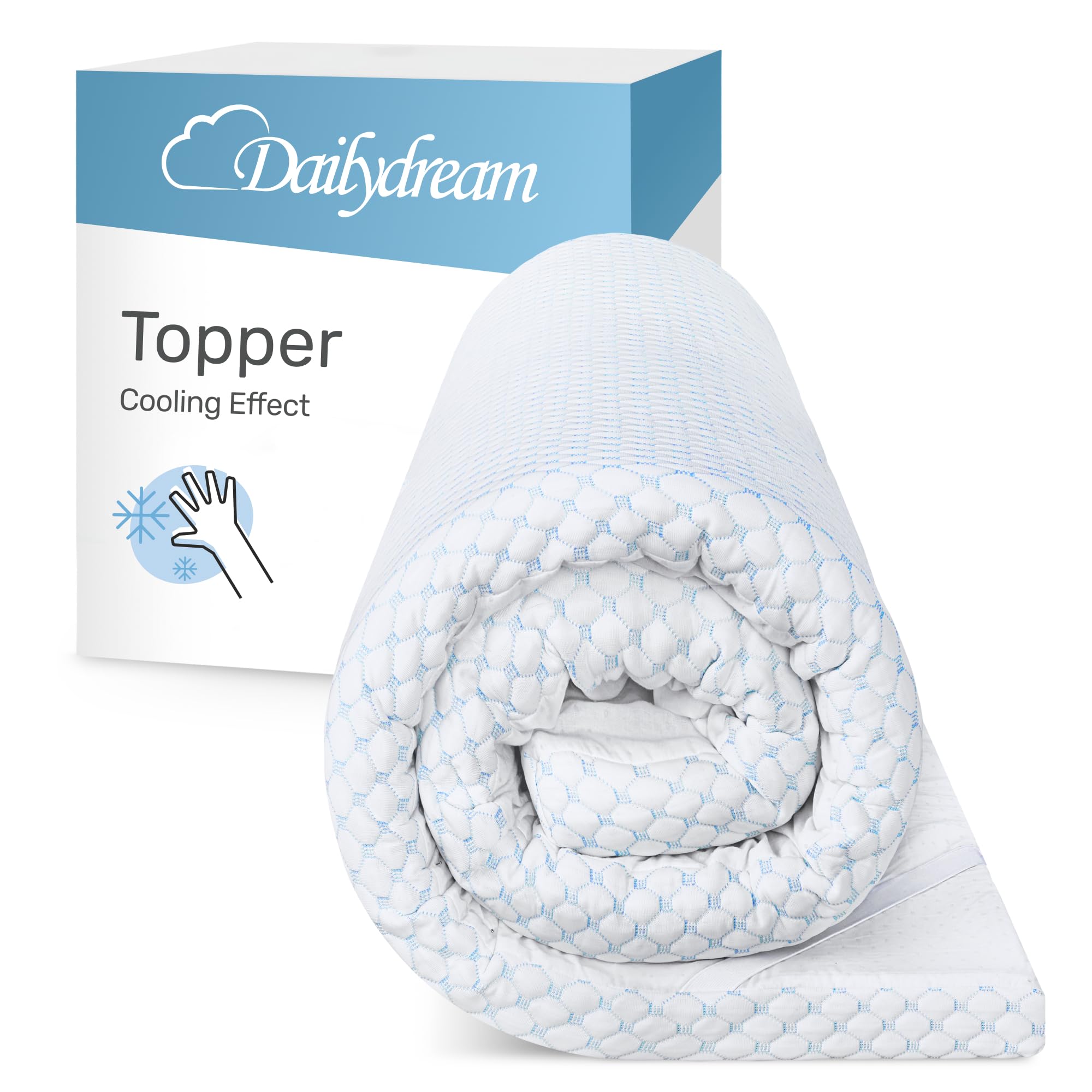 Dailydream Matratzen Topper 90x200cm | Memory Foam | 5cm hoch |Edition Cool Touch, Model M| Vergleichssieger | Zertifiziert & ergonomisch für unbequeme Matratze & Gästebett | Mattress Topper 90x200