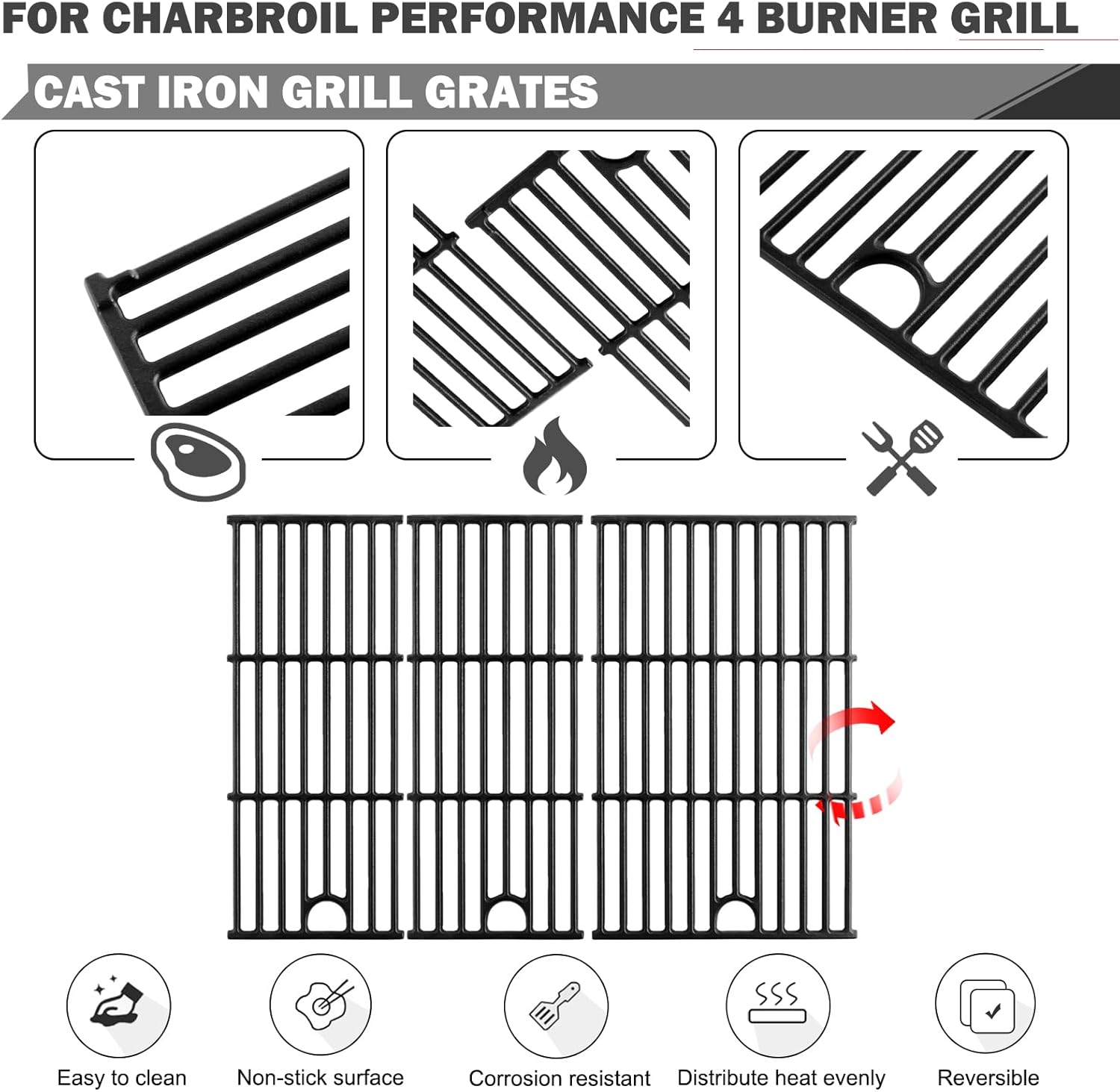 463365021 Grill Grates Replacement for Charbroil Performance 4 Burner Grill Replacement Parts 463351021 463350722 463352521 Cooking Grates Parts G426-0004-W1 G426-0005-W1 Replacement Grates