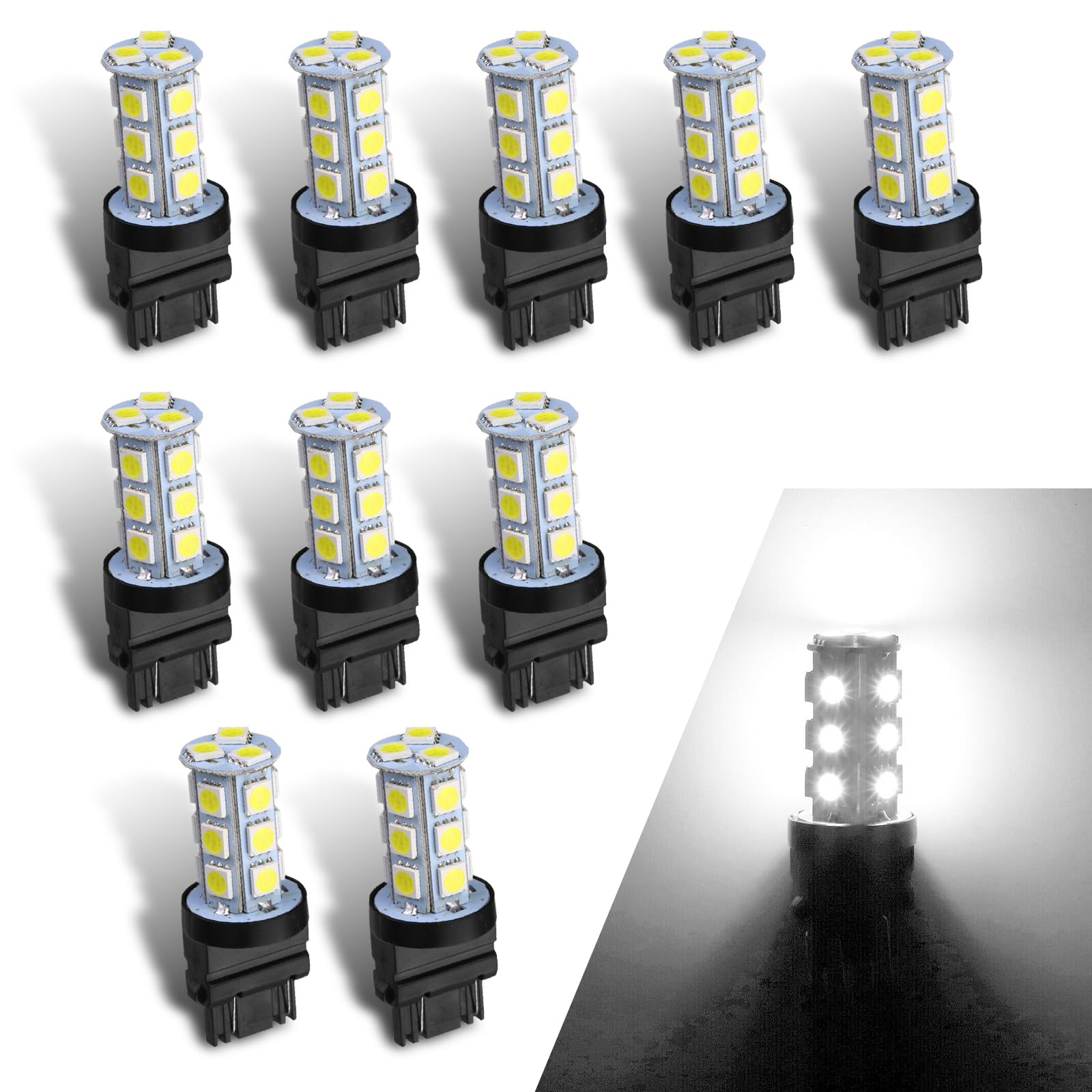 Flygun 10 PCS T25 3157 Car Brake Light, DC12V 5050-18SMD 6500K 1.8W Low Power Reversing Light Turn Signal Light Bulb, 360° No Dead Angle Lighting Accessories, Suitable for Most Models (White)