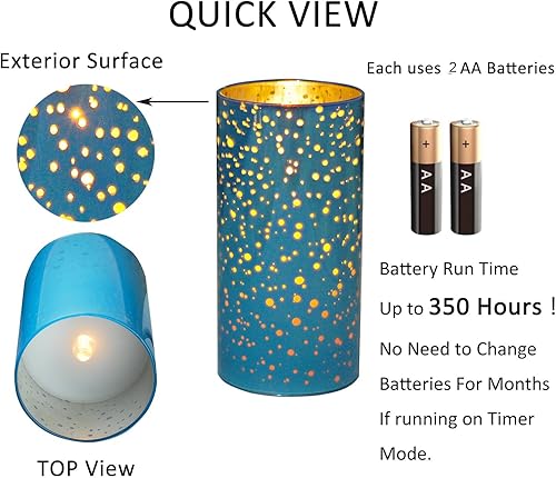 Miniatura 5 de Velas sin llama de vidrio azul con control remoto y temporizador, velas sin llama LED, velas de vidrio sin llama con pilas