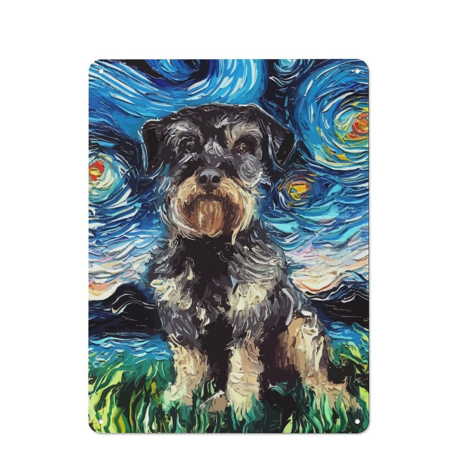 Junmoney Dog Starry Night Schnoodle Industrial Metal Sign With Design 40X30cm, Modern Retro Loft Wall Plaque For Workspace, Cafe, Hallway Or Garage