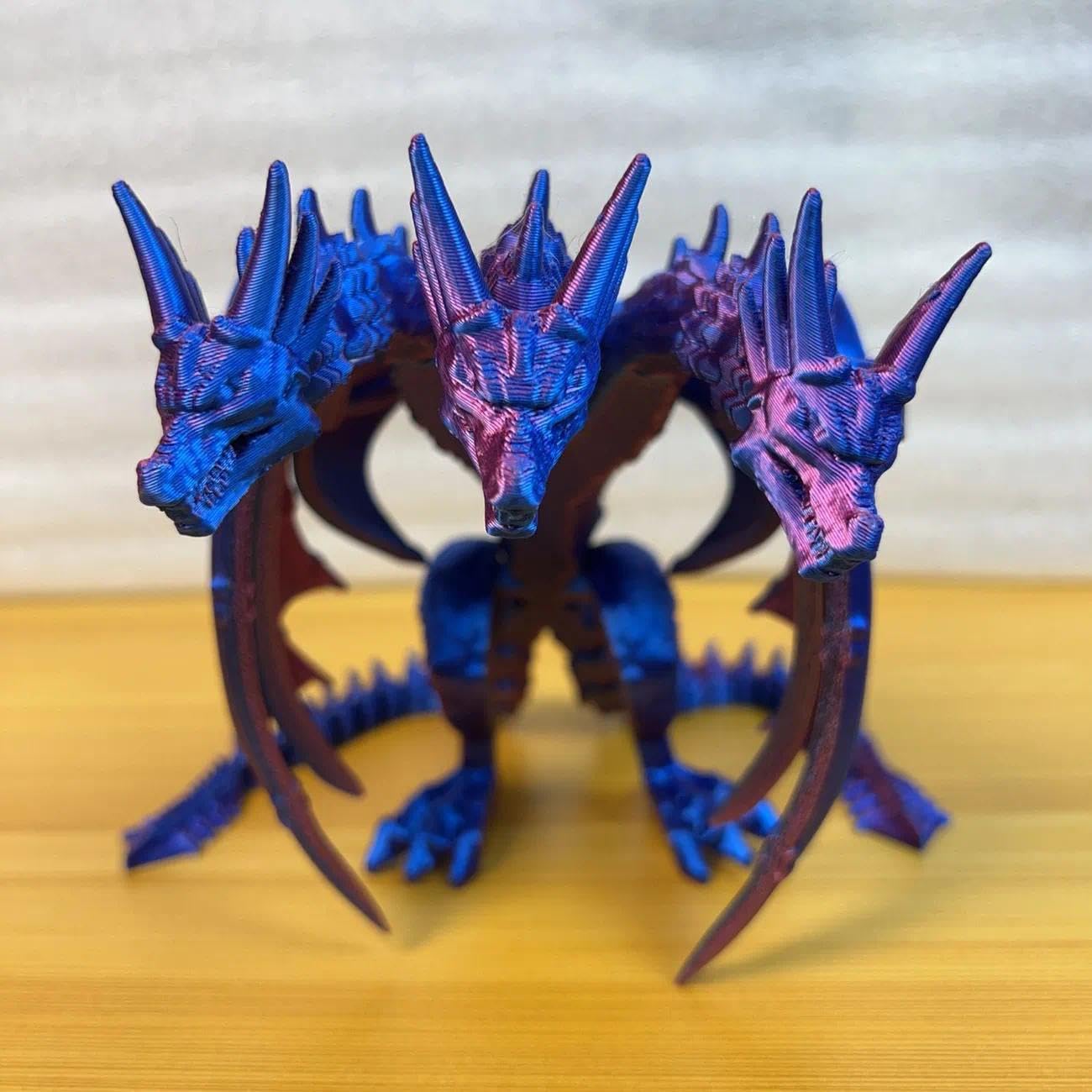 Bpetga 3D Printed Three Headed Dragon Joint Mobility - Lifelike Display Desktop Decoration for Dragon Enthusiasts (Purple;)