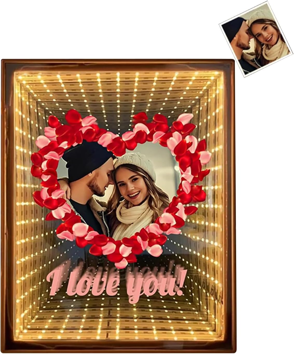 Personalized 3D Mirror Light Box with Moon Phase Custom Led Infinity Mirror Lamp Light Up Frame for Women Couple Valentine's Day Wedding Anniversary Mother's Day