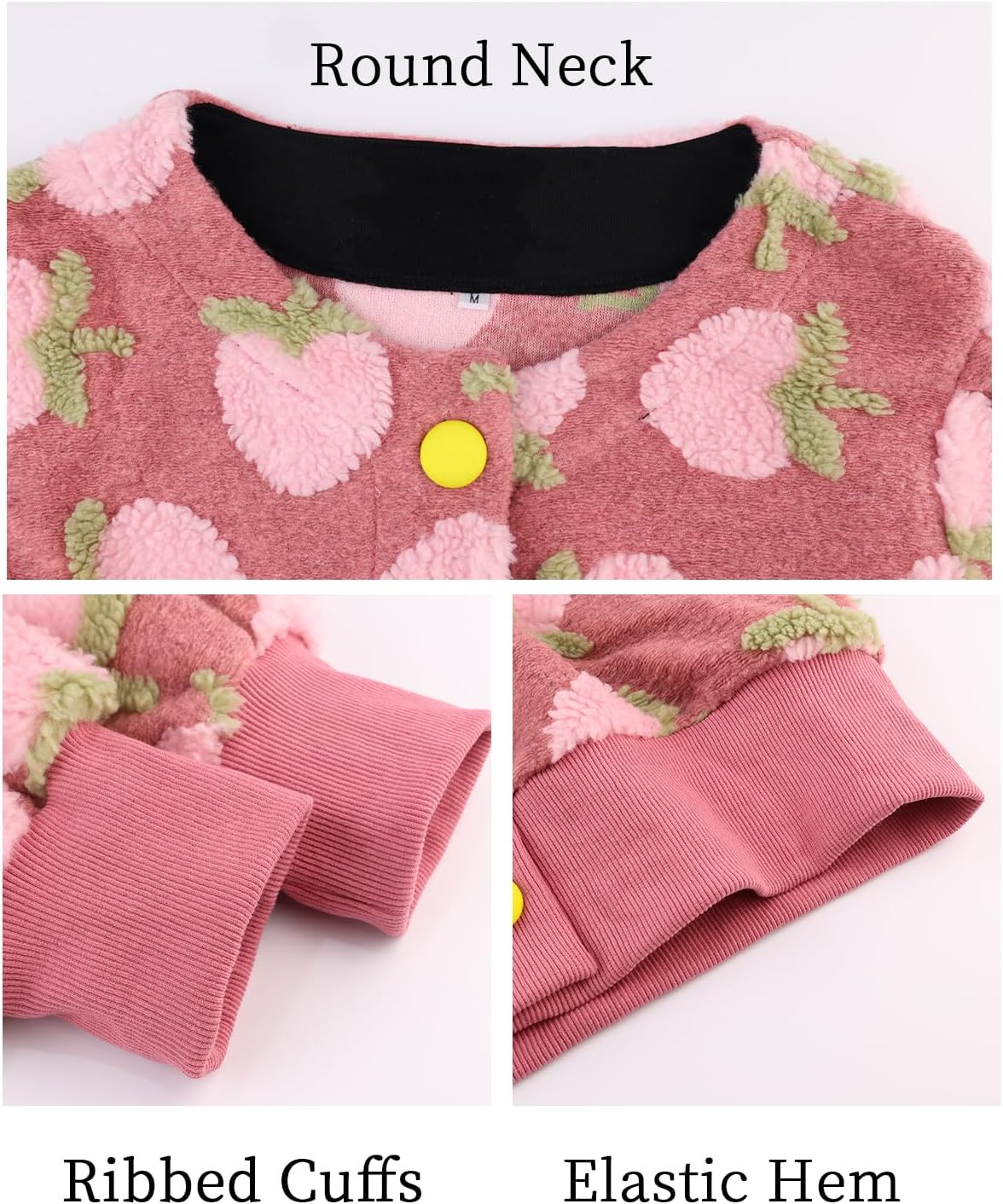 HOULENGS Women's Cropped Floral Print Fleece Bomber Jacket Casual Puff Sleeve Button Down Coats Winter Warm Outerwears - Image 4