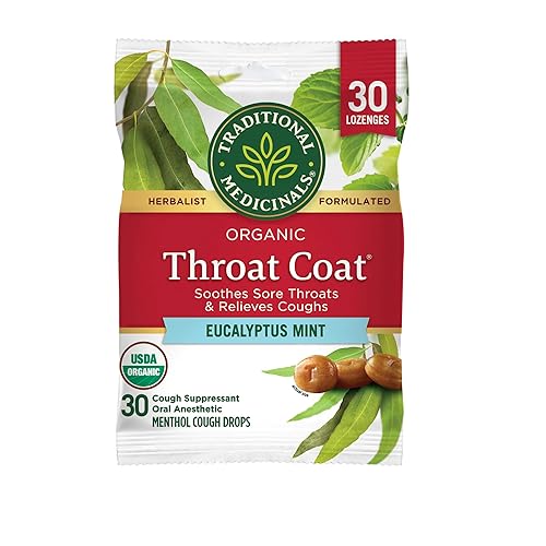 Traditional Medicinals Throat Coat Organic Cough Drops, Eucalyptus Mint with Menthol, Soothes Sore Throats & Relieves Coughs, 30ct. - Thoat Coat Eucalyptus Mint - 30 Count (Pack of 1)