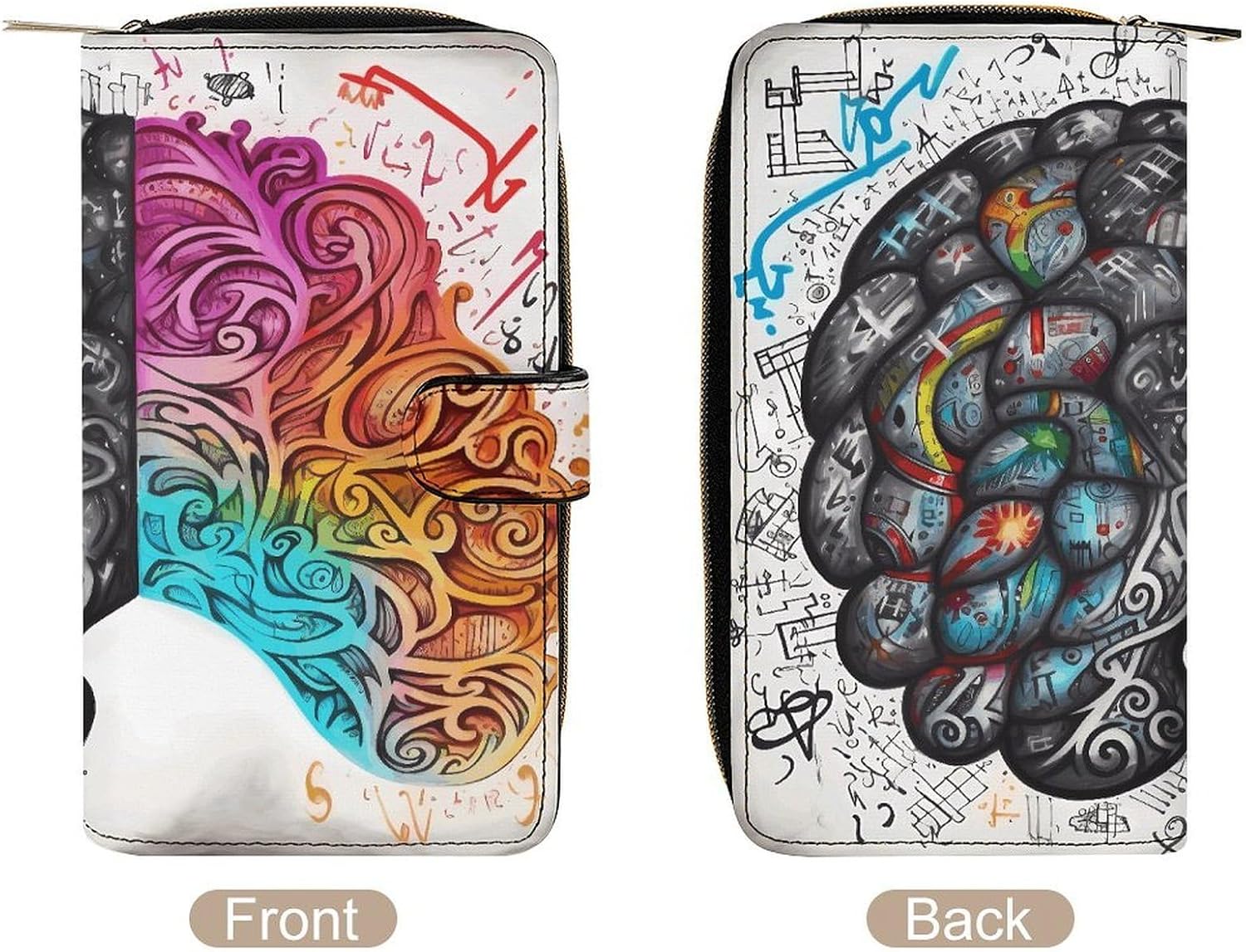 Left And Right Brain Wallet,PU Leather Material, Small Wallet,Bifold with Zipper, Travel Wallet,Compact And Portable for Men And Women 7.8 * 4.3 * 1.4 Inches