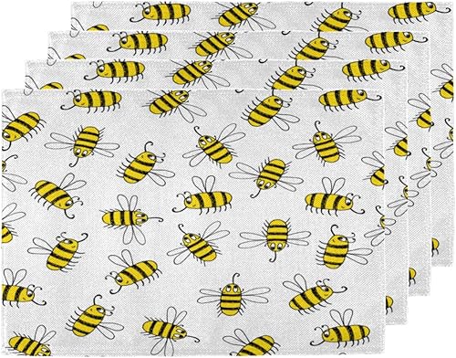 Juego de 4 manteles individuales con diseño temático de abejas, lavables, impermeables, para fiestas, hogar, comedor, decoración de mesa de 18 x 12